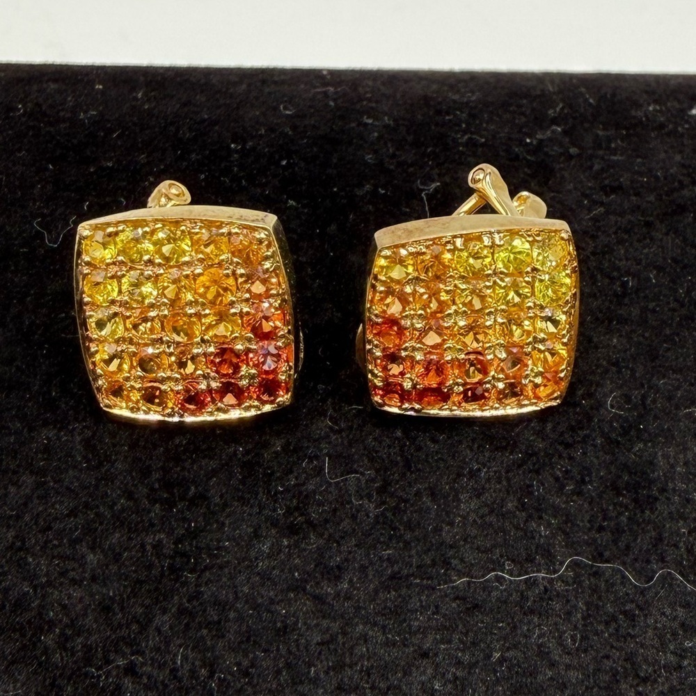 NEW Gems En Vogue Citrine & Garnet Ombré Stud Earrings 925 Gold